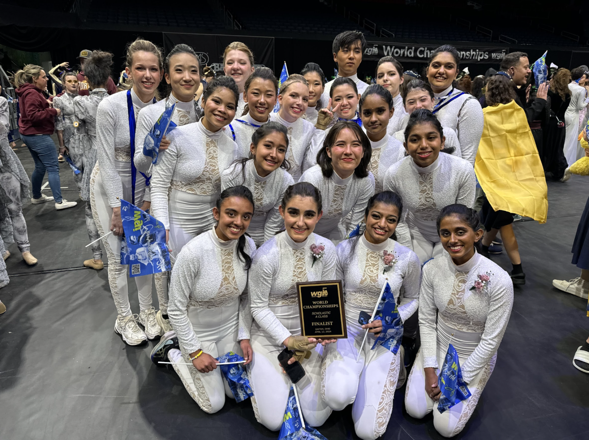 Amador Valley Varisty Winter Guard celebrates their fourth place in the Scholastic A competition.

Top to bottom, left to right: Emily Gable (26), Briahna Ma (27), Alexa Stone (27), Ashlynn Suh (26), Joe Choi (26), Arcadia Clarke (26), Malvika Nagaraj (26), Andie Edwards (26), Grace Choe (27), Lydia Frey (26), Kiki Yasui (26), Veda Dharshini Kumaresan (26), Kylie Bowen (26), Tanvir Kaur (28), Ace Yu (26), Saanvi Kulkarni (27), Varnika Duggirala (28), Maria Clara Sapriza (24), Anisha Madiraju (24), Anya Srinivasan (24).